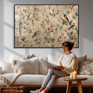 Vintage Birds and Flowers Wall Art Canvas Print, Botanical