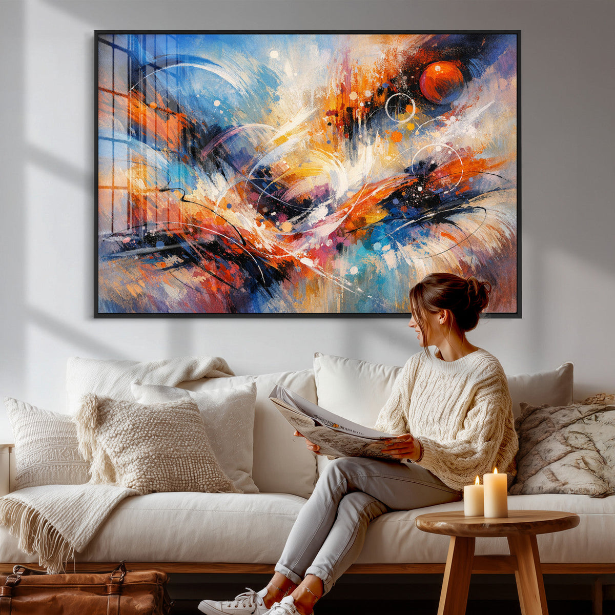 Lyrical Abstraction Wall Art Canvas Print, Orange Blue