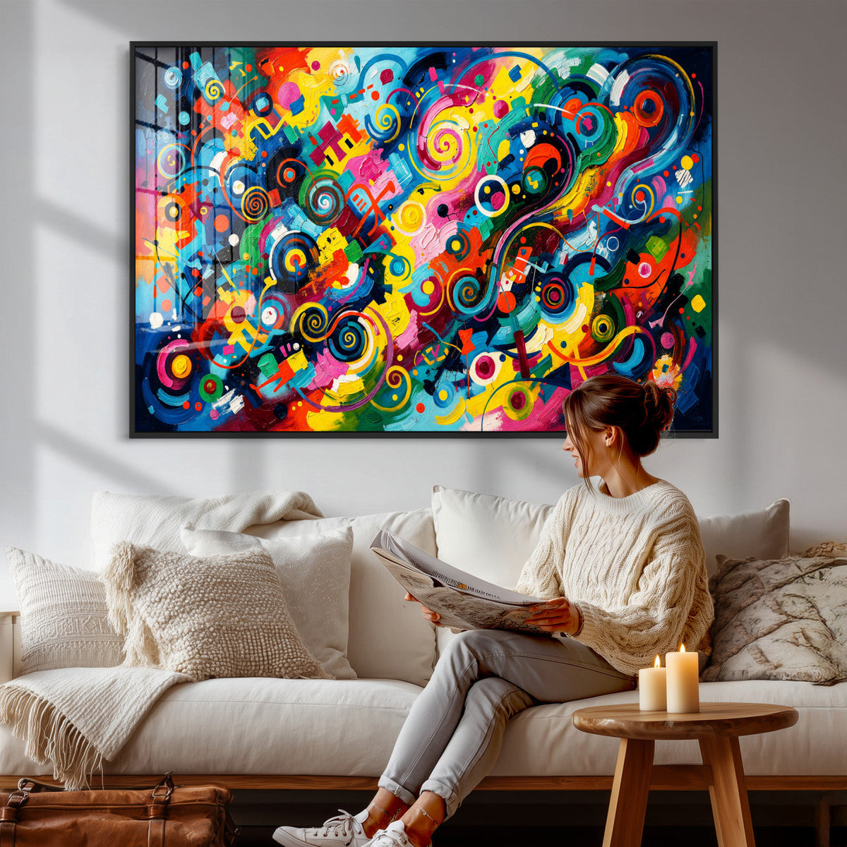 Geometric Abstract Wall Art Canvas Print, Bold Color