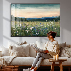 Wildflower Meadow Oil Painting Canvas — Daisy Lavender