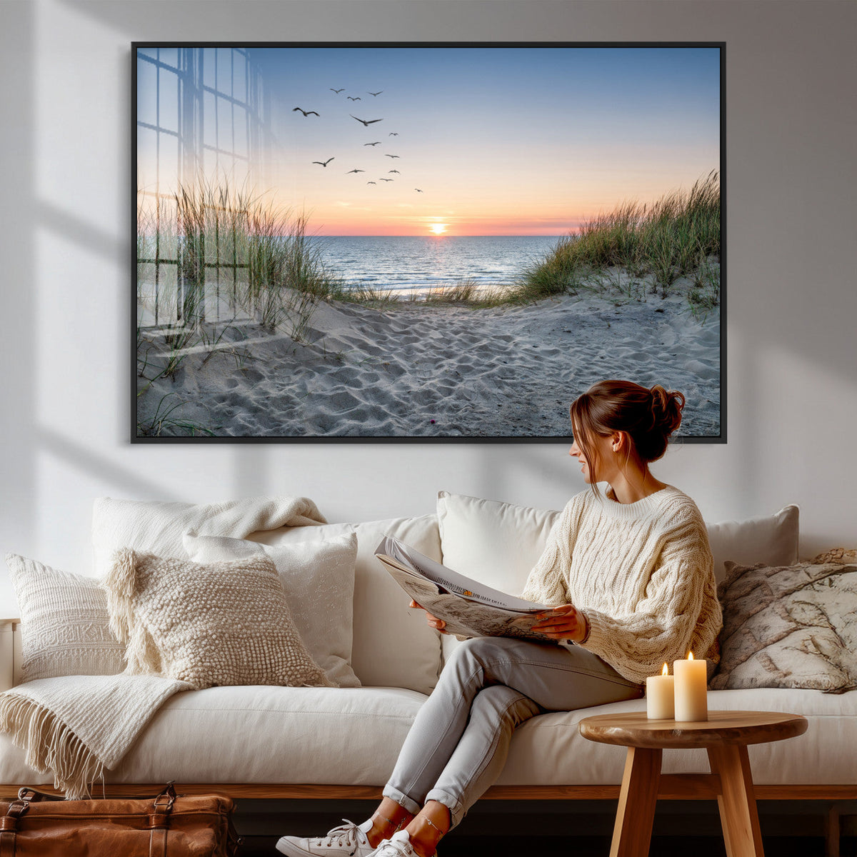 Sandy Dune Path Sunset Canvas Wall Art — Seagulls Beach