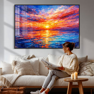 Colorful Knife Ocean Sunset Canvas — Orange Pink Teal