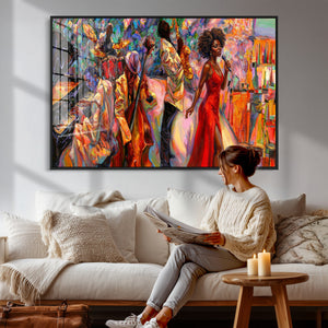African American Jazz Singer Canvas Art — Red Dress Black