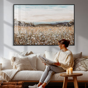 Neutral Wildflower Field Canvas Wall Art — Beige Earth Tone