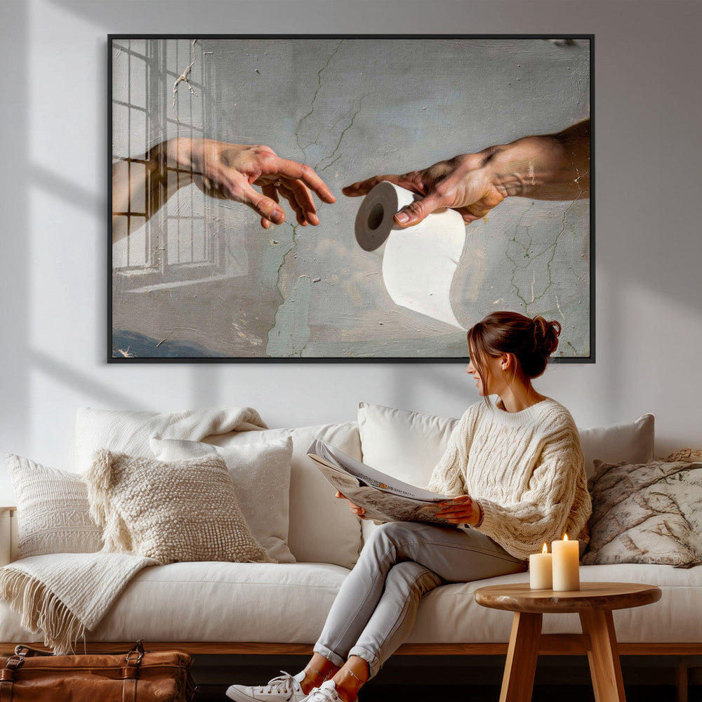 Funny Bathroom Wall Art Canvas, Creation of Toilet Paper