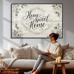 Home Sweet Home Wall Art Canvas Print, Floral Farmhouse