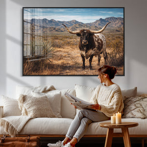 Texas Longhorn Canvas Wall Art Western Bull Desert Moody