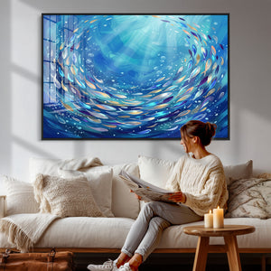 School of Fish Canvas Print | Blue Ocean Underwater Wall Art