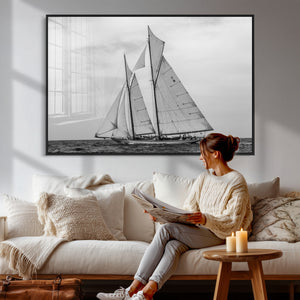 Vintage Sailboat Wall Art Canvas Print, Black and White