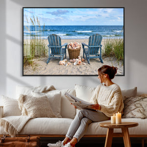 Large Beach Canvas Wall Art Coastal Adirondack Chairs Ocean