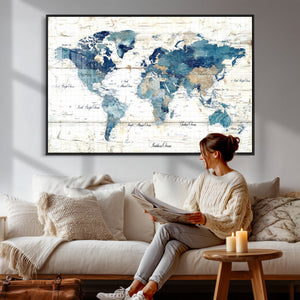 Watercolor World Map Canvas Wall Art Print – Abstract