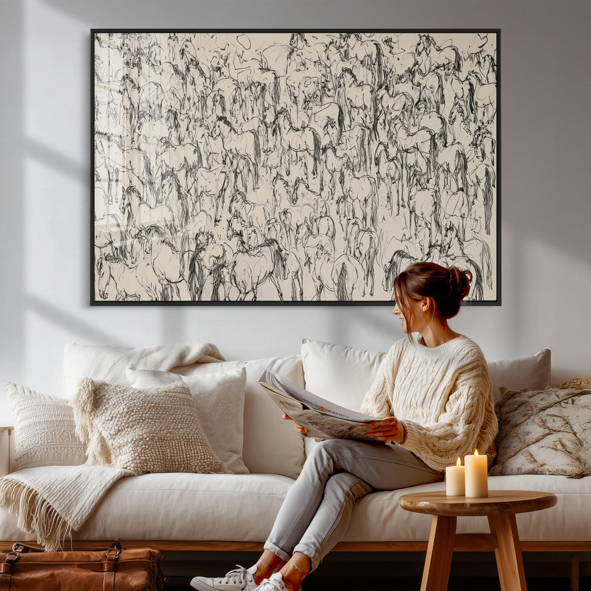 Abstract Horse Sketch Wall Art | Ready to Hang and Framed |