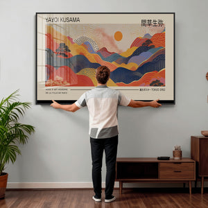 Yayoi Kusama Landscape Canvas Print, Vibrant Floral Mountain