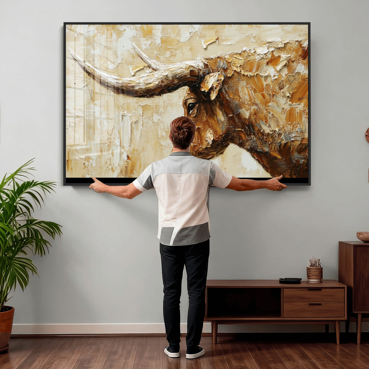 Rustic Longhorn Bull Wall Art Canvas Print – Vintage Western