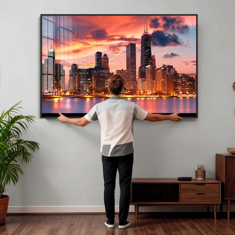 Chicago Wall Art Canvas Print - Chicago City Downtown Night