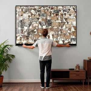 Abstract Longhorn Wall Art Canvas Print - Cow Animal Drawing