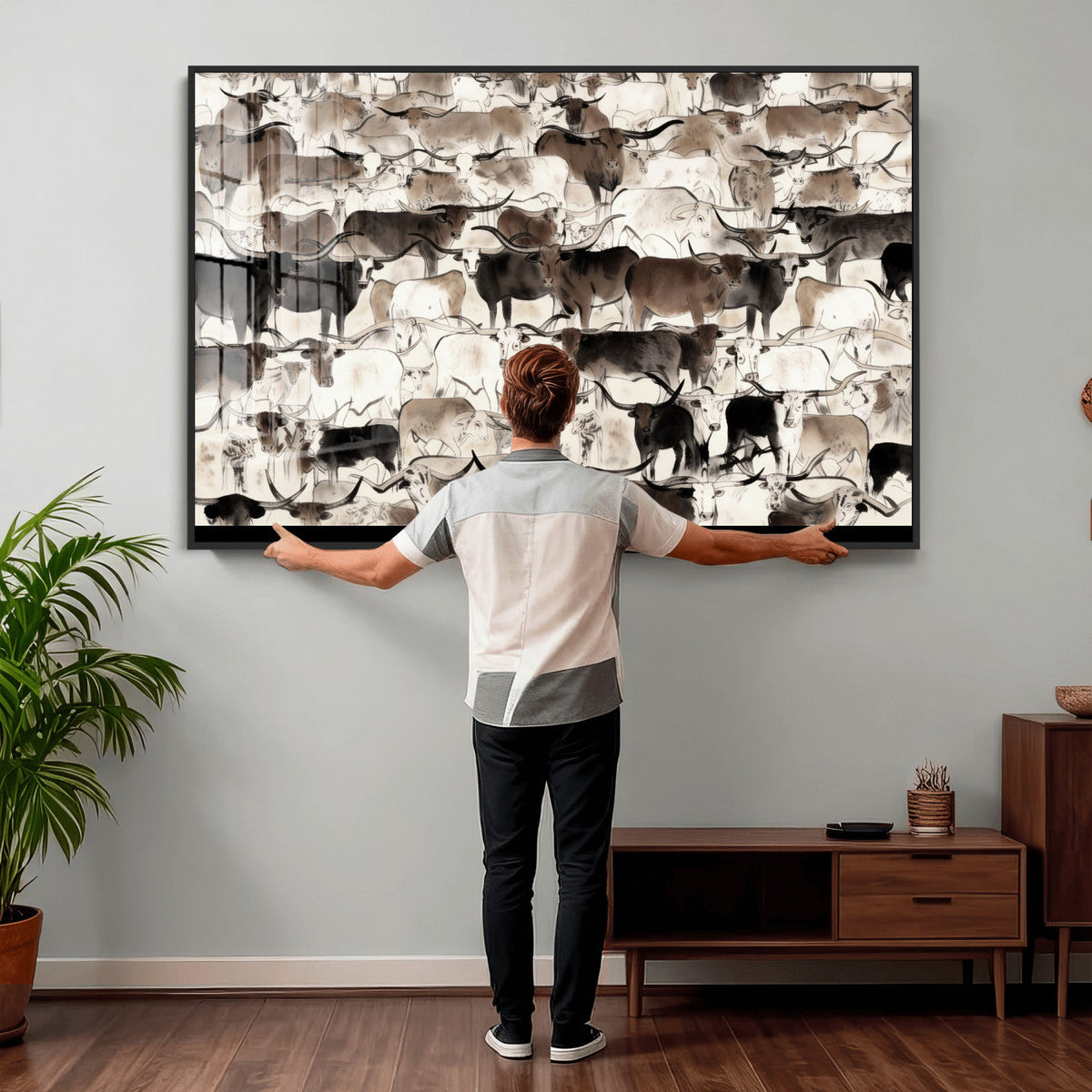 Abstract Texas Longhorn Print - Longhorn Herd Print for