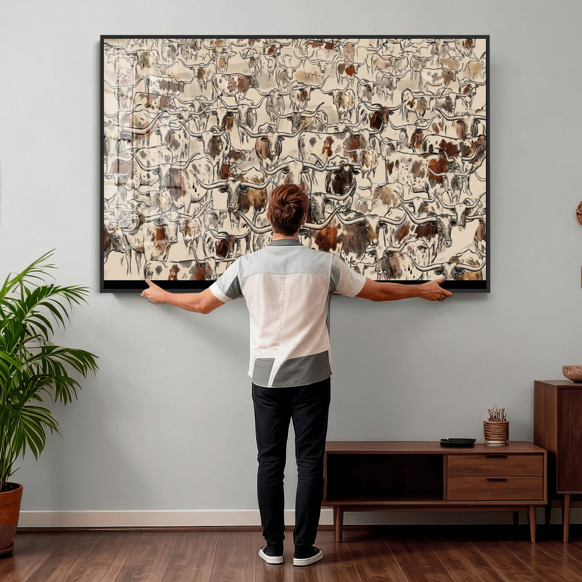 Abstract Longhorn Wall Art Canvas Print - Farm Animal