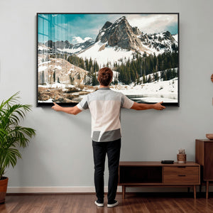 Snowy Mountain Wall Art Canvas Print, Alpine Pine Forest
