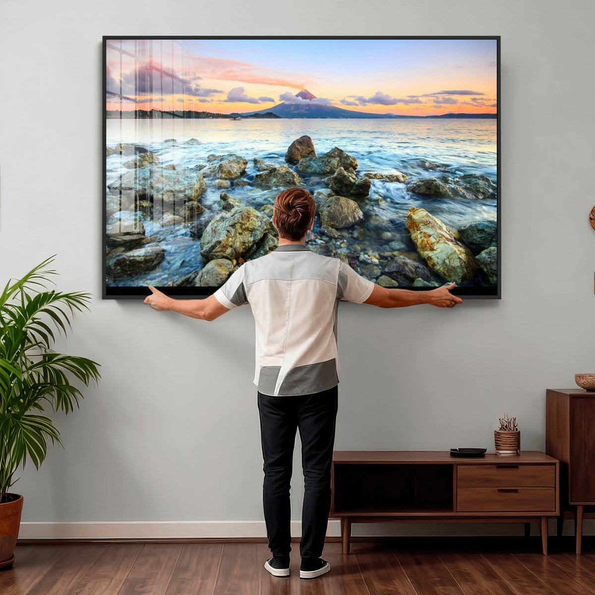 Mayon Volcano Seascape Wall Art Canvas Print, Tropical Ocean
