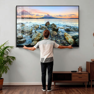 Mayon Volcano Seascape Wall Art Canvas Print, Tropical Ocean