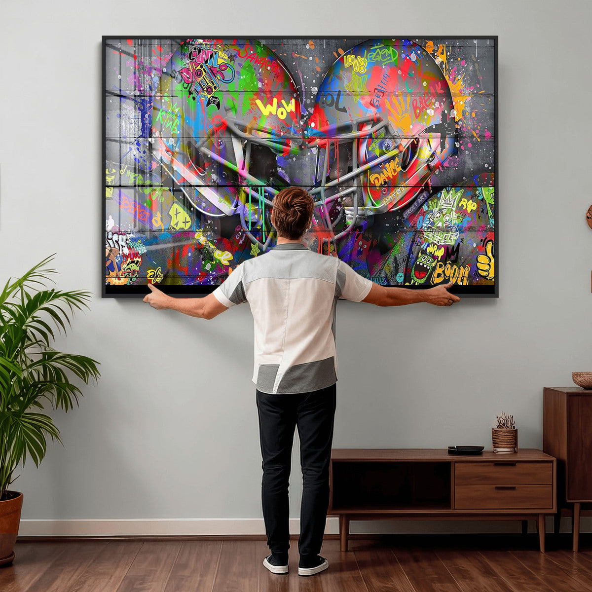 Graffiti Football Helmets Wall Art Canvas Print, Urban
