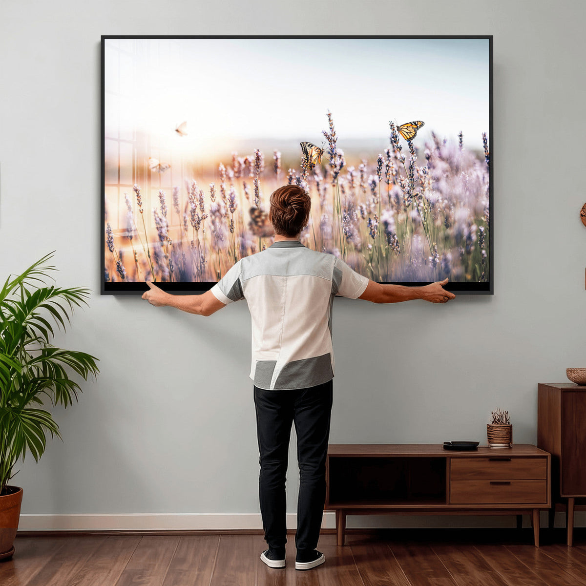 Lavender Field Wall Art Canvas Print, Butterfly Floral