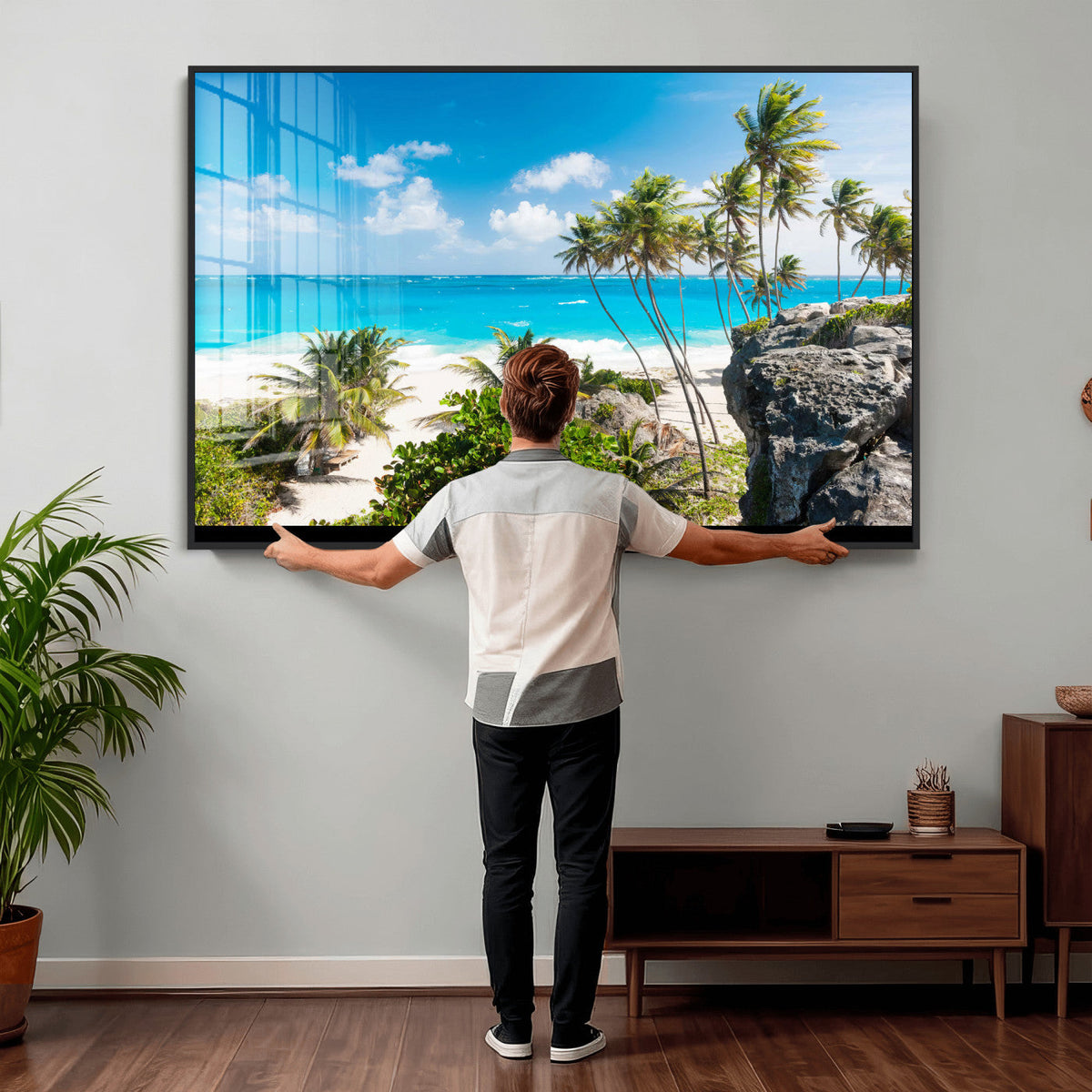 Tropical Beach Wall Art Canvas Print, Palm Tree Ocean