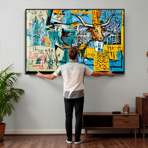 Basquiat Style Bird Bull Graffiti Wall Art Canvas Print,