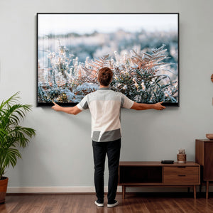 Frosted Fern Wall Art Canvas Print, Soft Winter Botanical