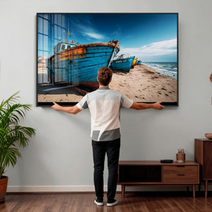 Coastal Fishing Boats Wall Art Canvas Print, Sunset Beach