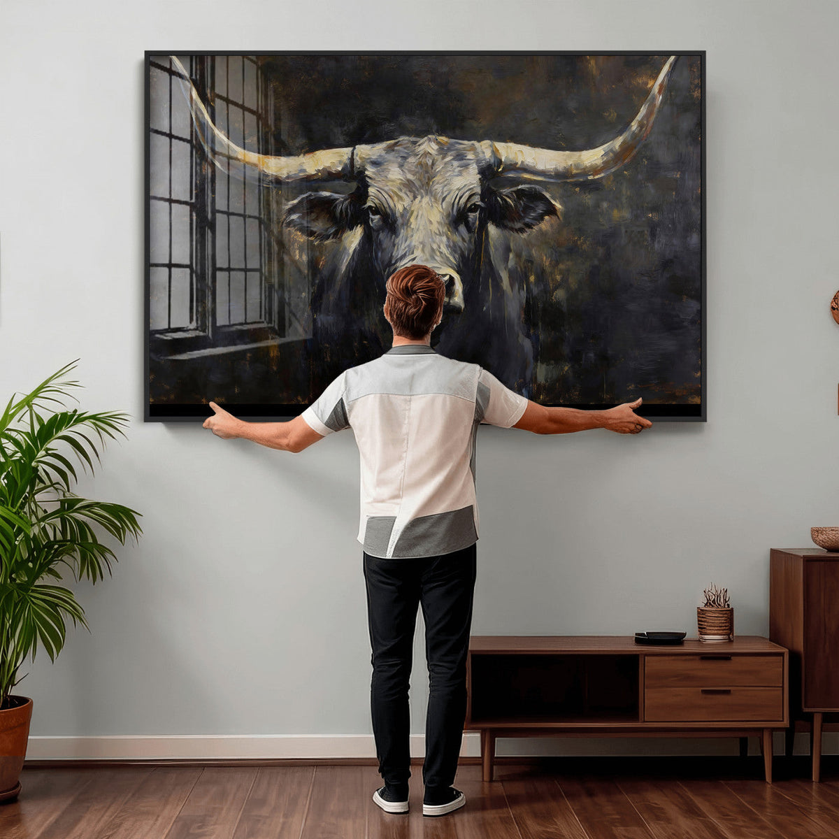 Rustic Longhorn Bull Wall Art Canvas Print – Vintage Western