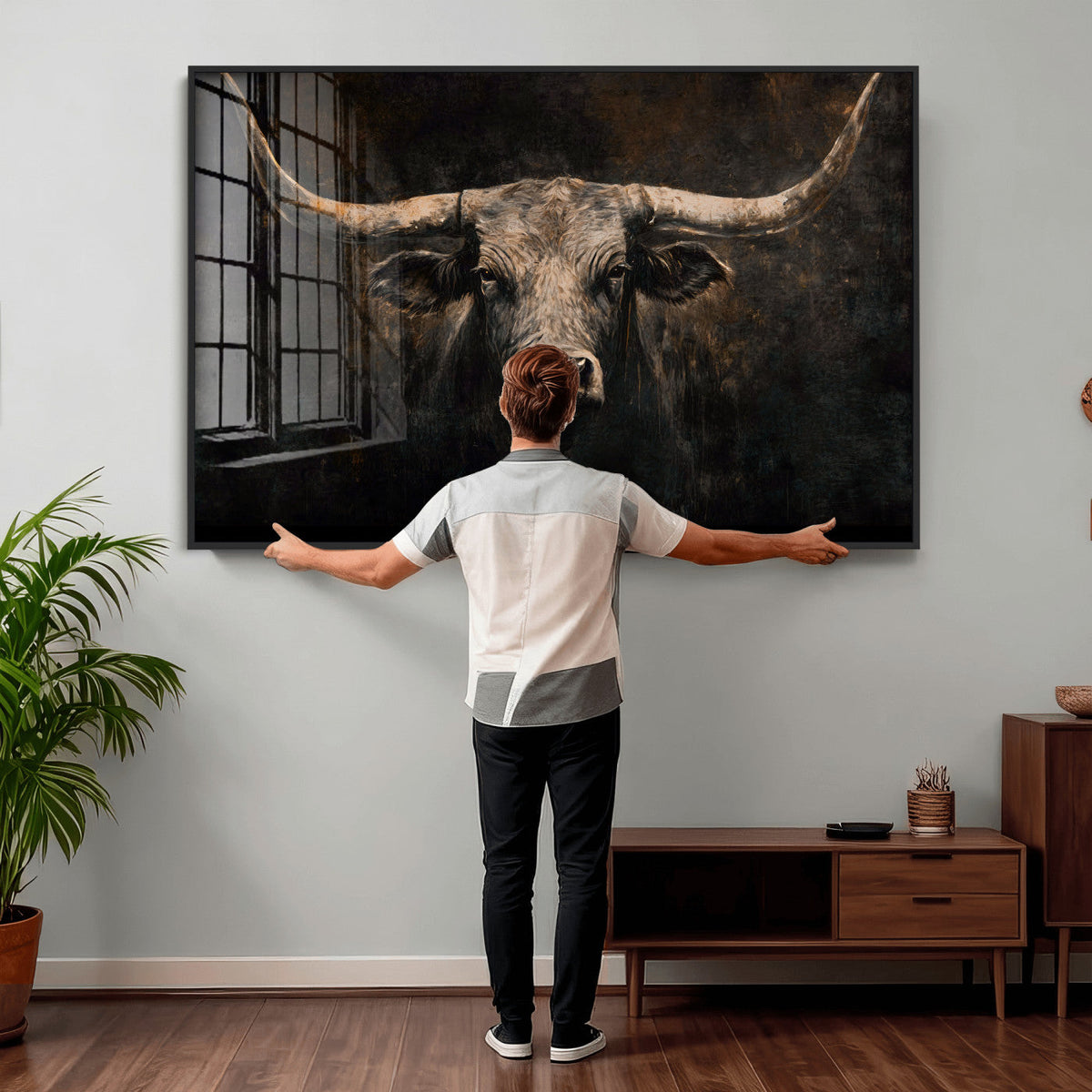 Vintage Longhorn Bull Wall Art Canvas Print – Rustic Western