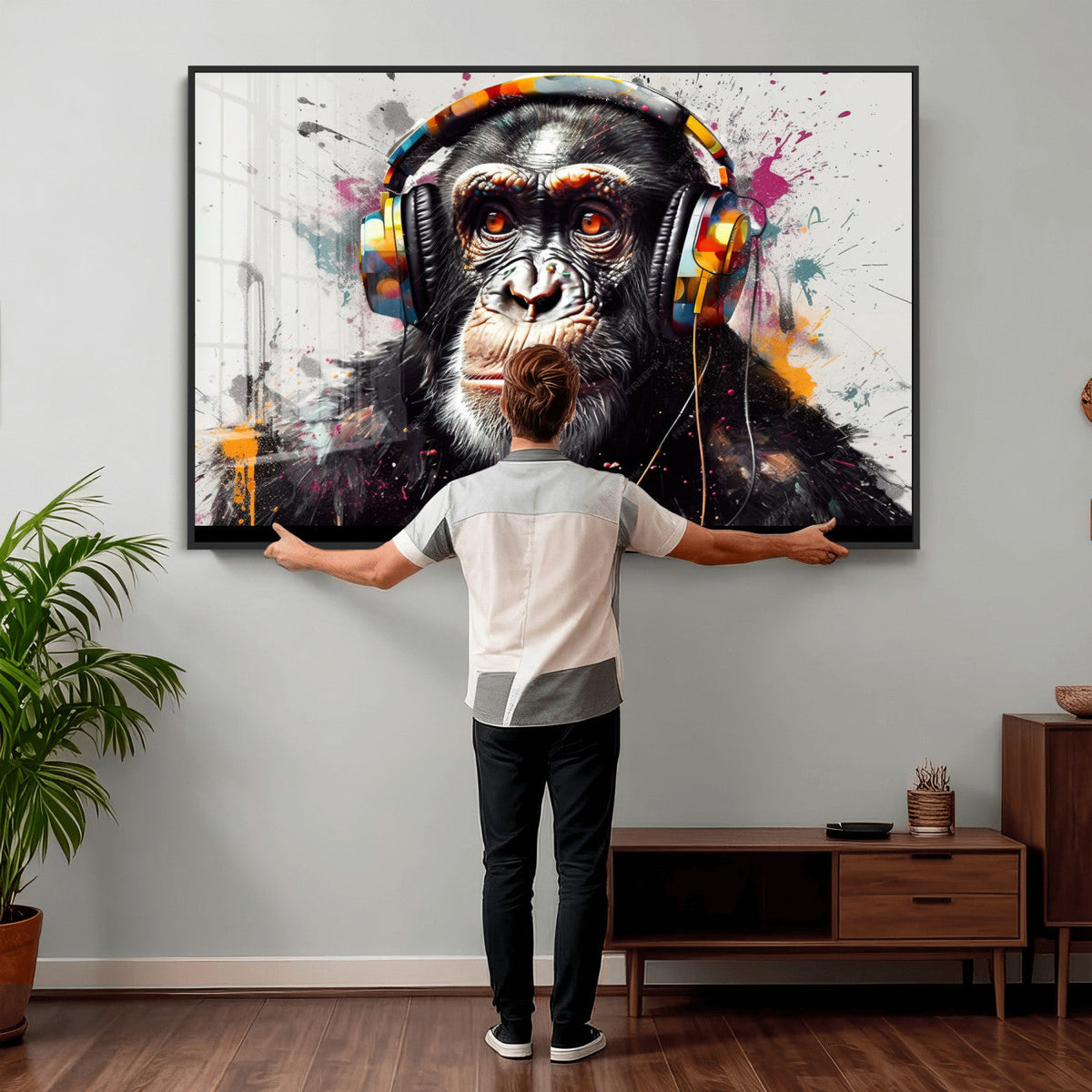 Dj Monkey Wall Art Canvas Print – Colorful Pop Art Banksy