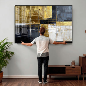 Gold Navy Abstract Wall Art Canvas Print, Modern Luxury