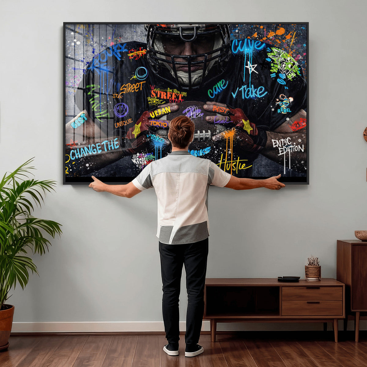Graffiti American Football Player Street Art Wall Art Canvas