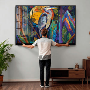 Colorful Heron Wall Art Canvas Print Tropical Bird Abstract