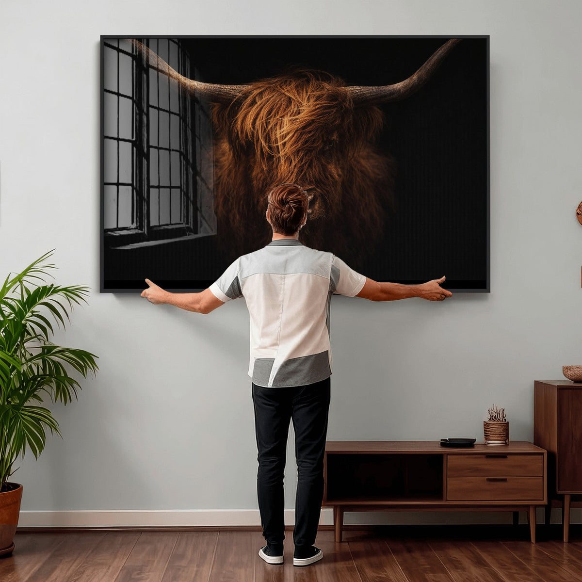 Highland Cow Wall Art Canvas Print – Moody Dark Rustic