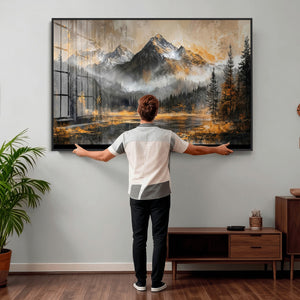 Mountain Lake Canvas Wall Art — Rustic Forest Landscape