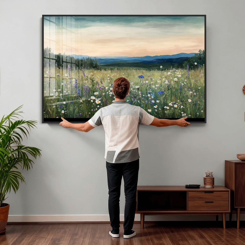 Wildflower Meadow Oil Painting Canvas — Daisy Lavender