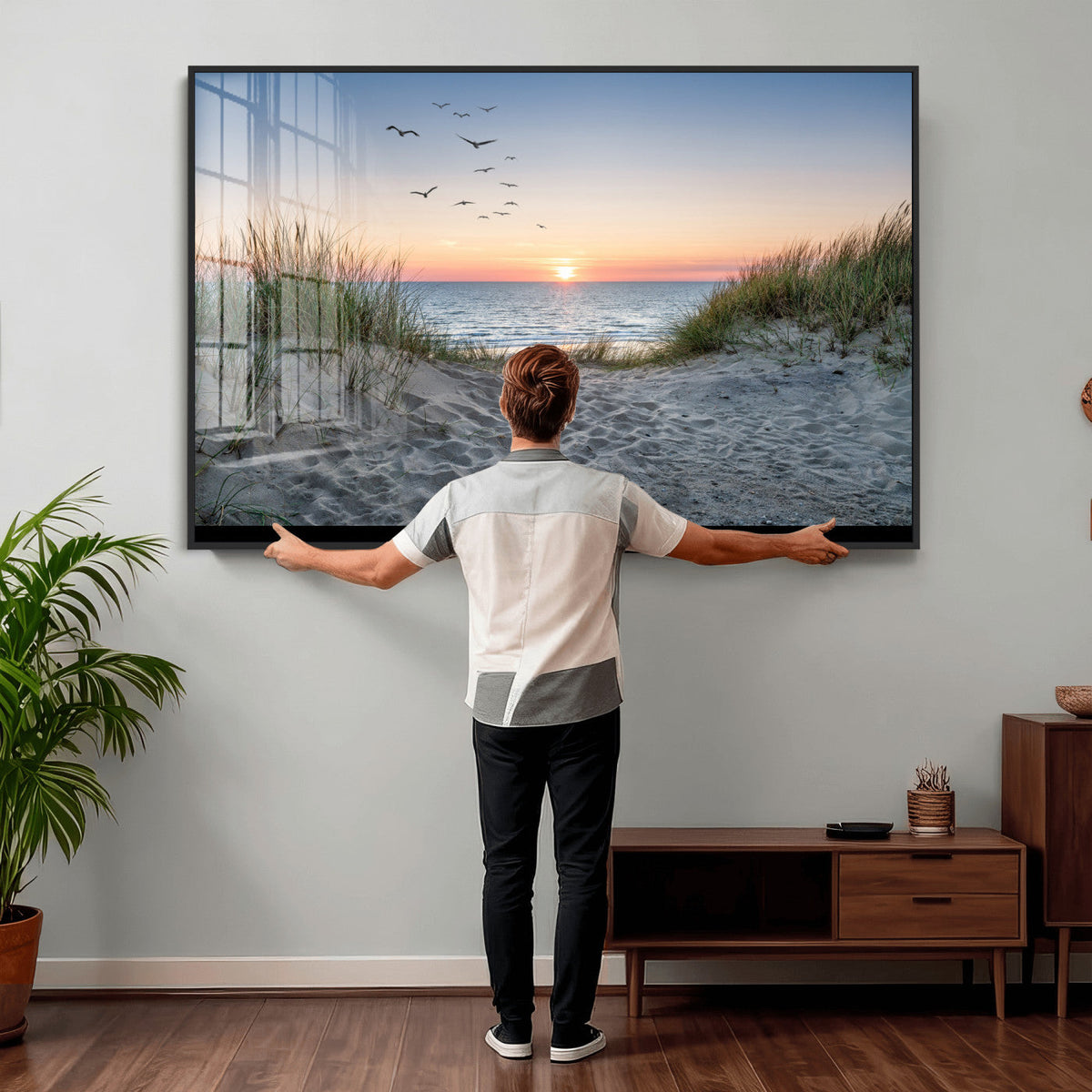 Sandy Dune Path Sunset Canvas Wall Art — Seagulls Beach