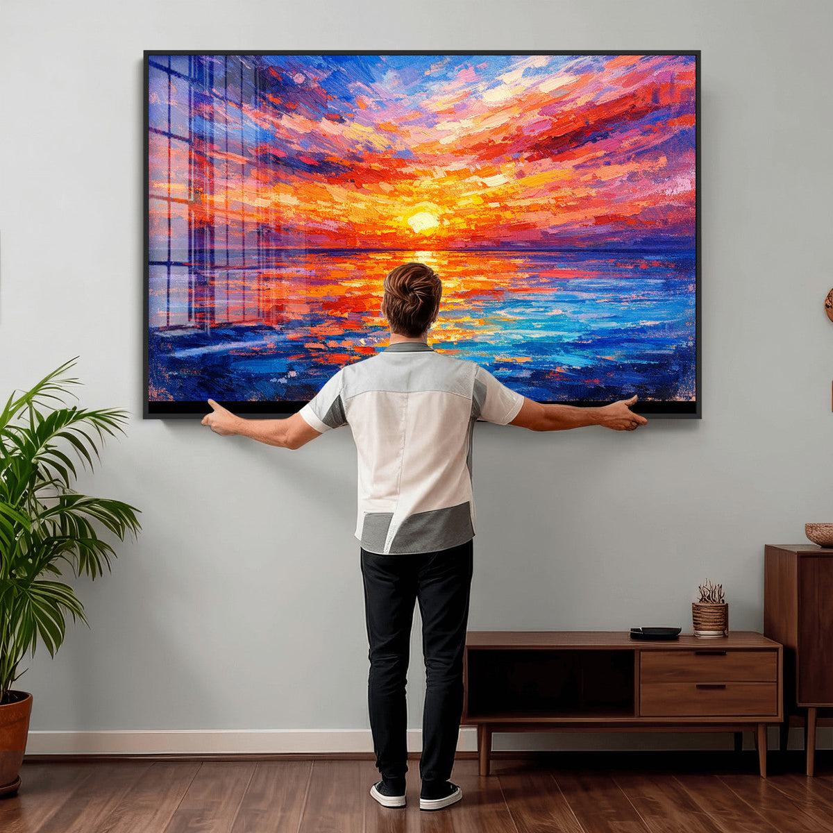 Colorful Knife Ocean Sunset Canvas — Orange Pink Teal
