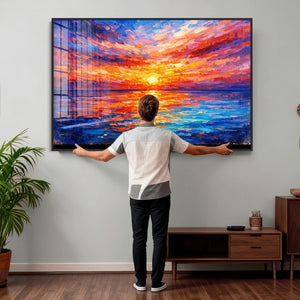 Colorful Knife Ocean Sunset Canvas — Orange Pink Teal