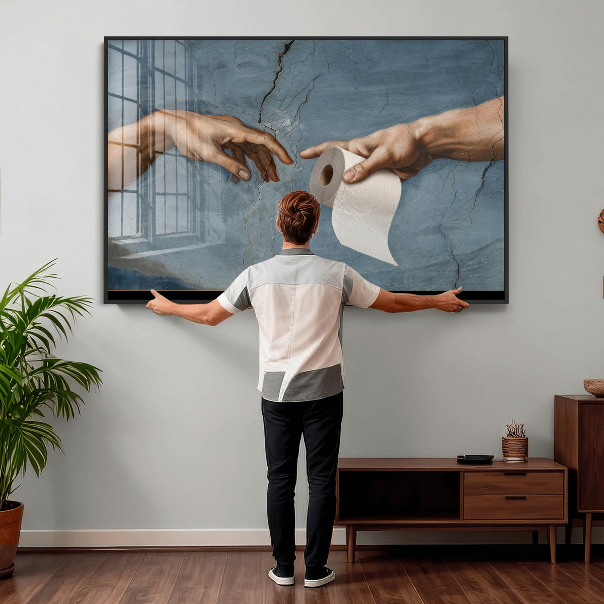 Funny Bathroom Canvas Wall Art, Michelangelo Creation of