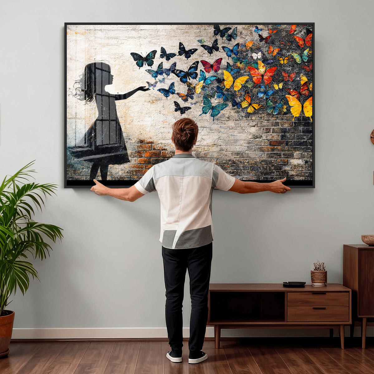 Banksy Butterfly Girl Wall Art Canvas Print, Framed Street