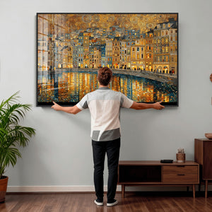 Gustav Klimt Golden Cityscape Wall Art Canvas Print, Framed