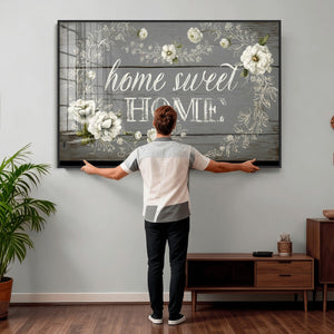 Home Sweet Home Wall Art Canvas Print, Floral Farmhouse