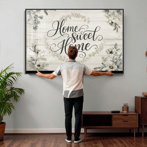 Home Sweet Home Wall Art Canvas Print, Floral Farmhouse