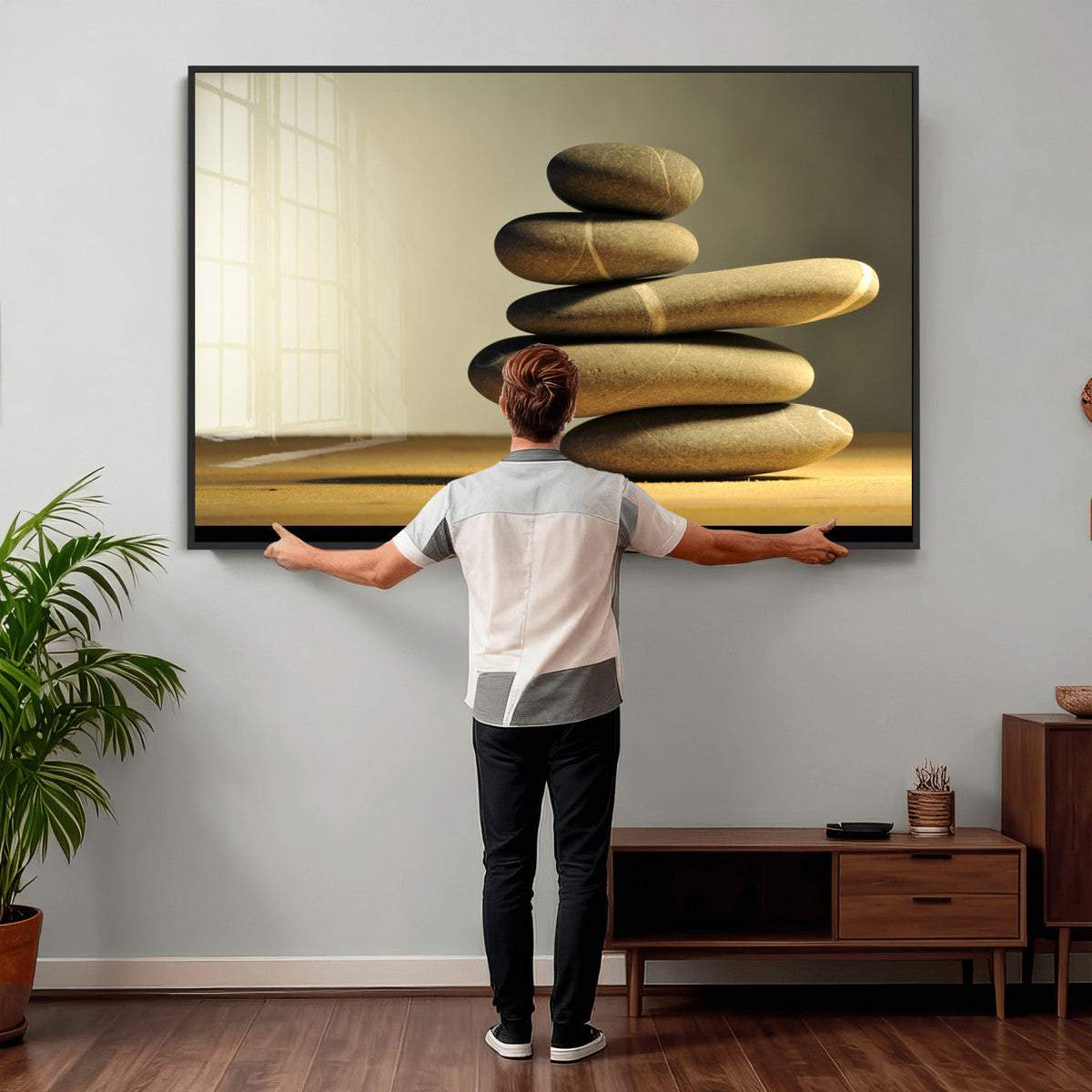 Zen Stone Wall Art Canvas Print, Balanced Rock Stack Framed