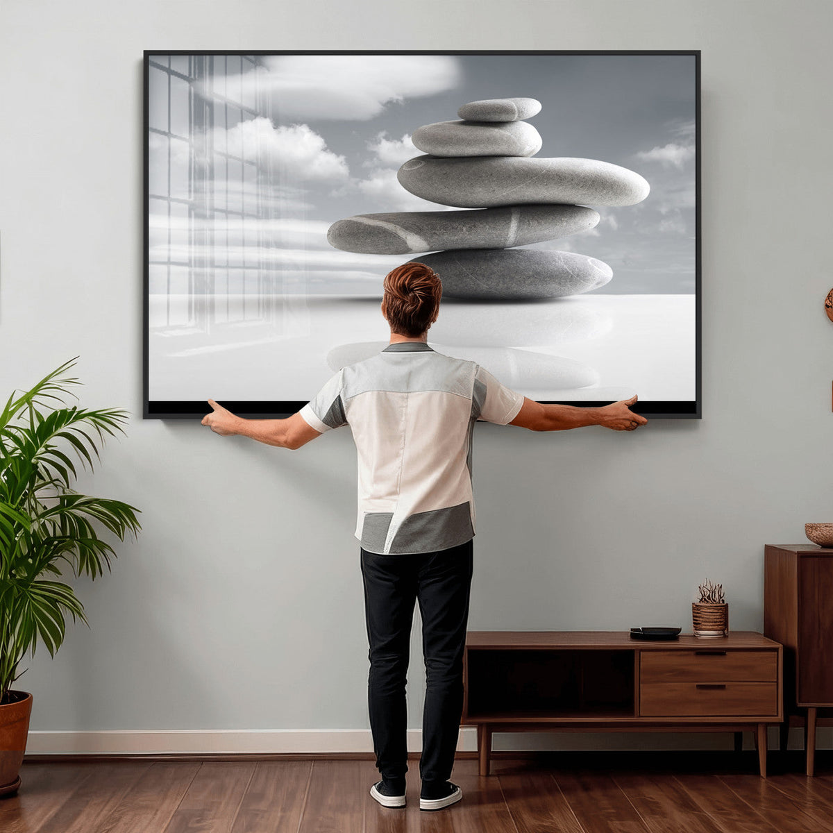 Zen Stone Wall Art Canvas Print, Balanced Rock Stack Framed
